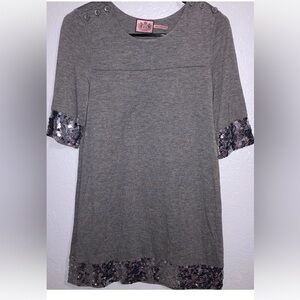 Juicy Couture Heather Gray Wool Blend Shift Dress Silver Sequin Accents Sz P